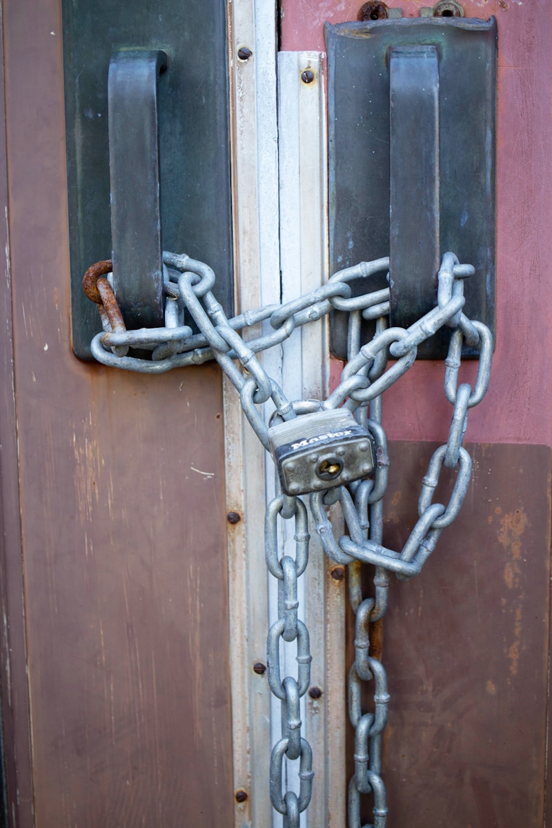 a metal chain is attached to a door